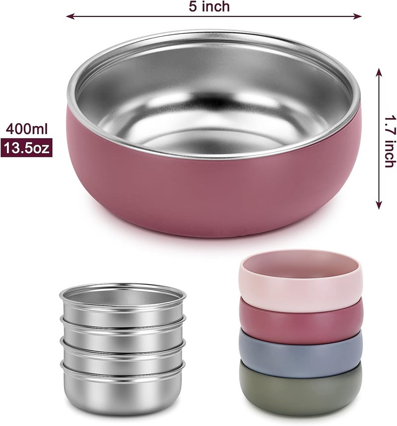 ShineMe 4 pack Toddler Bowls, 5 Inches Wide Stainless Steel Bowls for Kids with Removable Colorful Silicone Sleeve, Unbreakable Baby Bowls for Candy, Soup, Salad, Yogurt, Ice Cream, Snacks... - Image 2